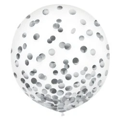 Amscan_OO Silver Confetti Latex Balloon 60cm 2pk