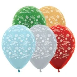 Amscan_OO Merry Christmas Snowflakes Satin Pearl And Metallic Assorted 30cm Latex Balloons, 25PK