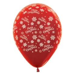 Amscan_OO Merry Christmas Snowflakes Metallic Red 30cm Latex Balloons, 25PK