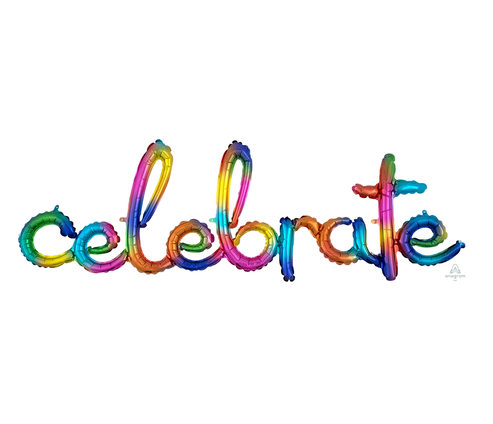 Amscan_OO Phrase Celebrate Rainbow Splash Foil Balloon 149cm X 50cm Each 3 Amscan_OO Phrase Celebrate Rainbow Splash Foil Balloon 149cm X 50cm Each