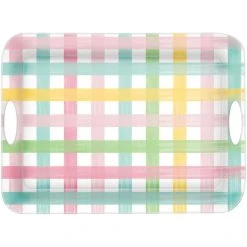 Amscan_OO Spring Gingham Melamine Tray With Handles 49cm X 36cm Each