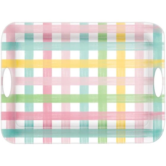 Amscan_OO Spring Gingham Melamine Tray With Handles 49cm X 36cm Each 3 Amscan_OO Spring Gingham Melamine Tray With Handles 49cm X 36cm Each