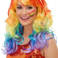 Smiffys Rainbow Glam Multi Coloured Wig