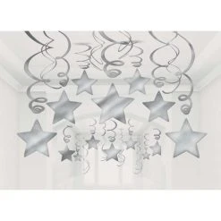 Amscan_OO Silver Shooting Stars Foil Swirl Decorations Mega Value Pack