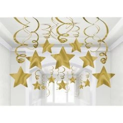 Amscan_OO Gold Shooting Stars Foil Swirl Decorations Mega Value Pack