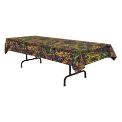 Beistle_US Mardi Gras Beads Tablecover 54in X 108in. Each
